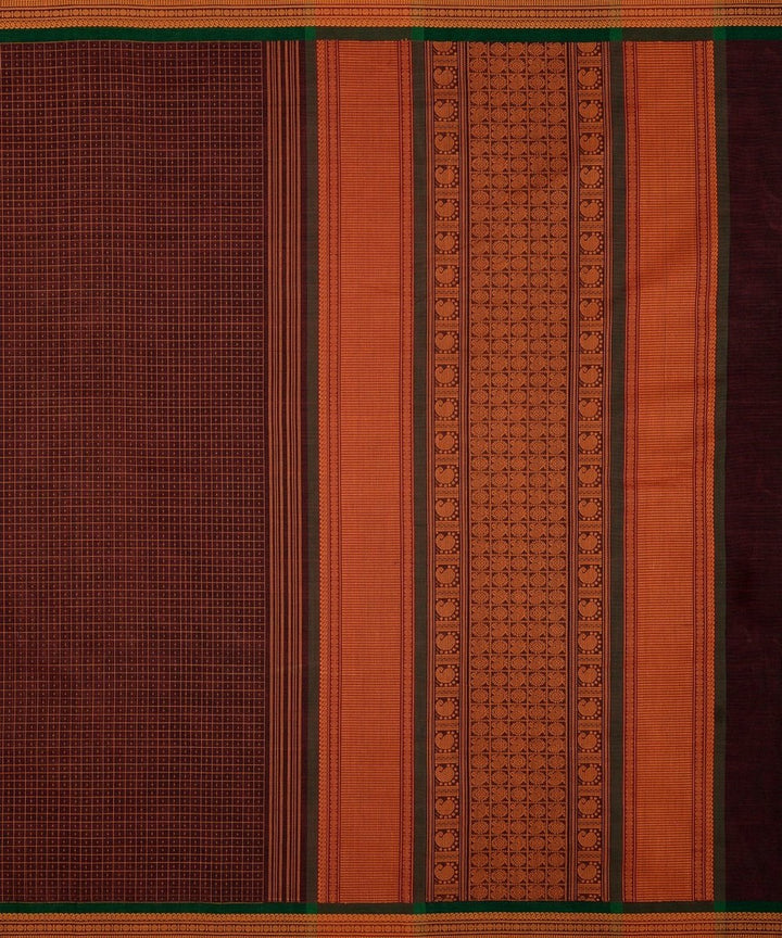 Brown mustard handwoven cotton kanchi saree