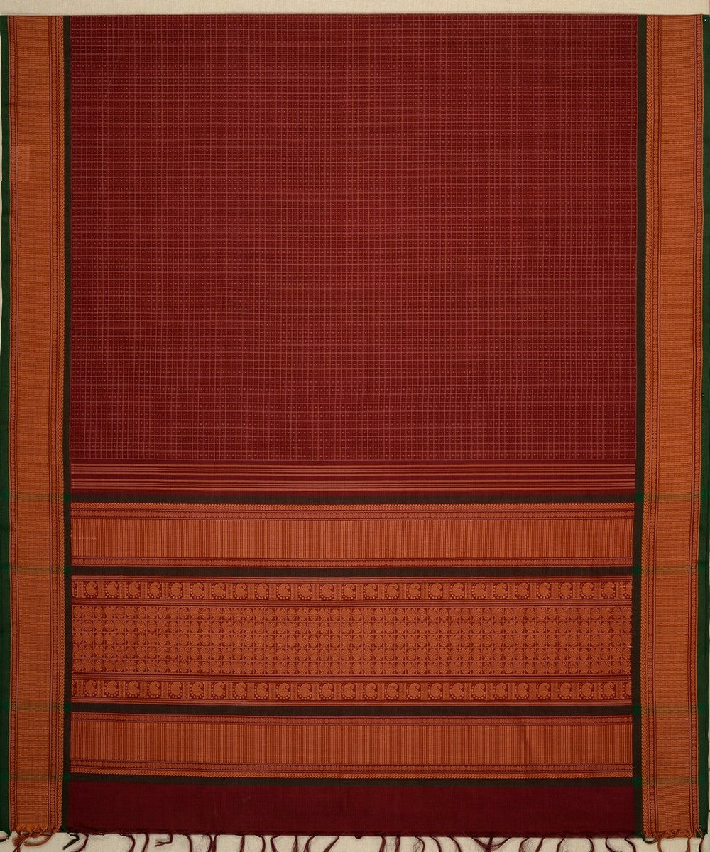 Maroon mustard handwoven cotton kanchi saree