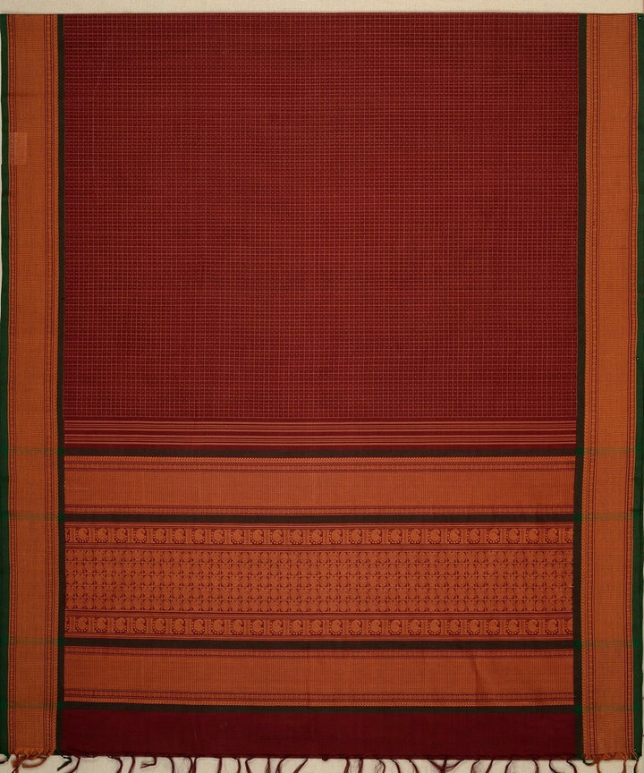 Maroon mustard handwoven cotton kanchi saree