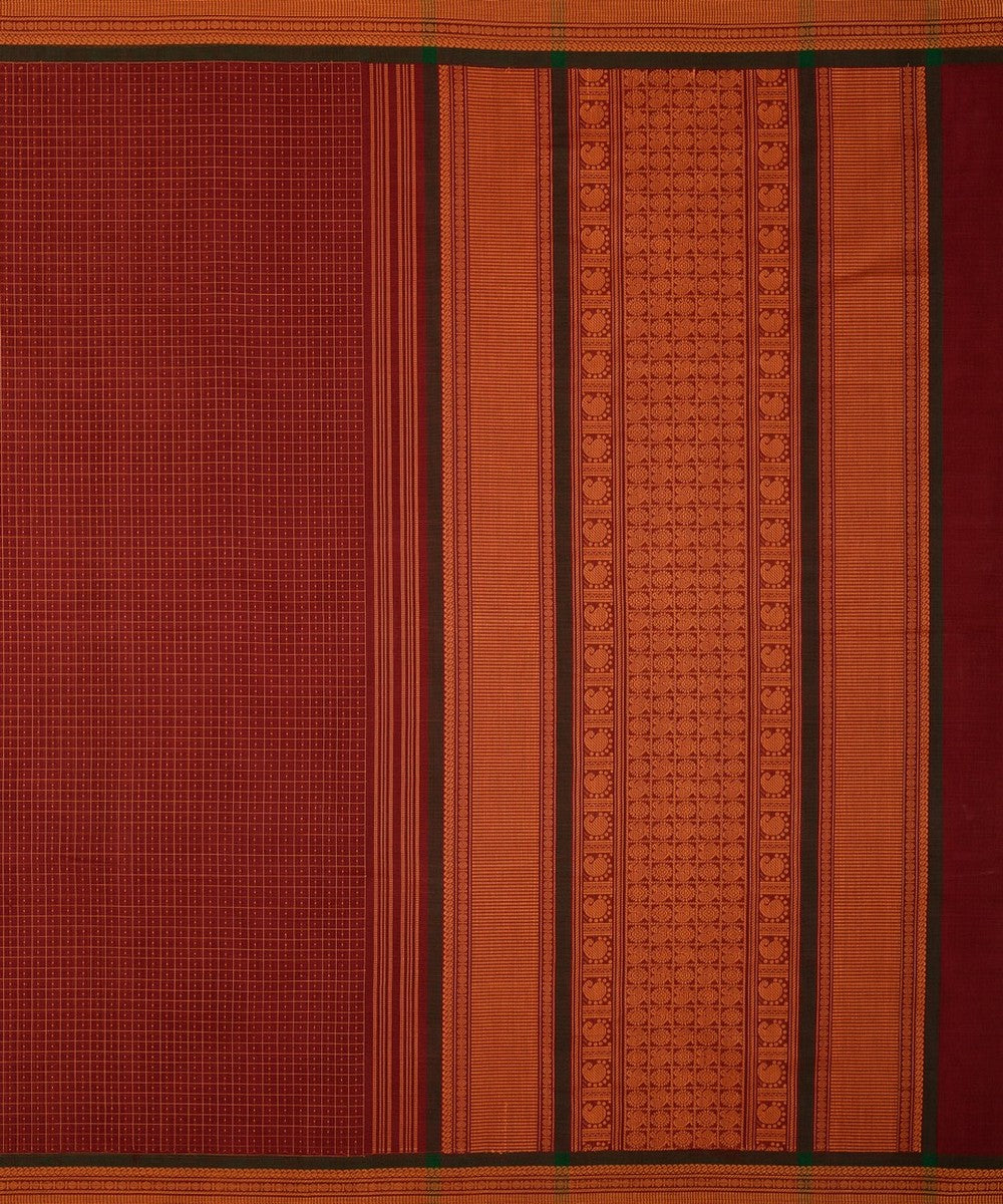 Maroon mustard handwoven cotton kanchi saree