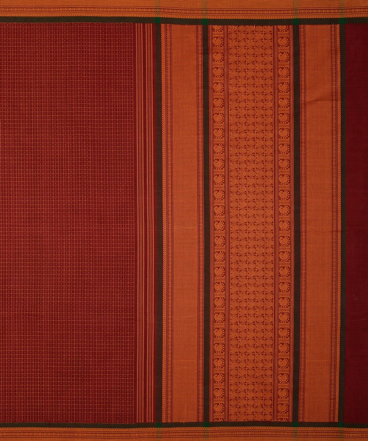 Maroon mustard handwoven cotton kanchi saree