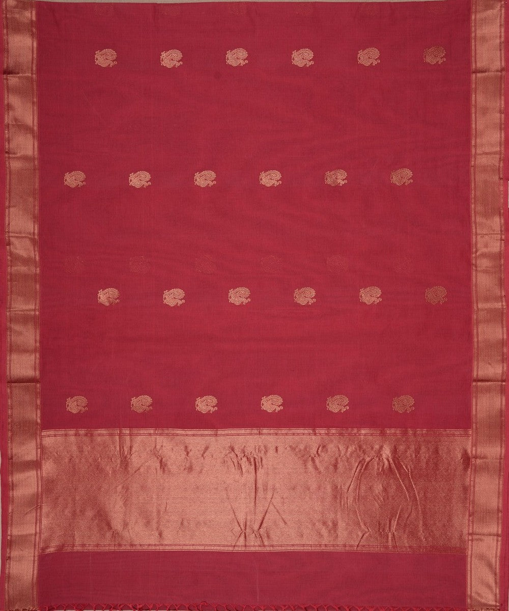 Pink zari butta handwoven cotton kanchi saree