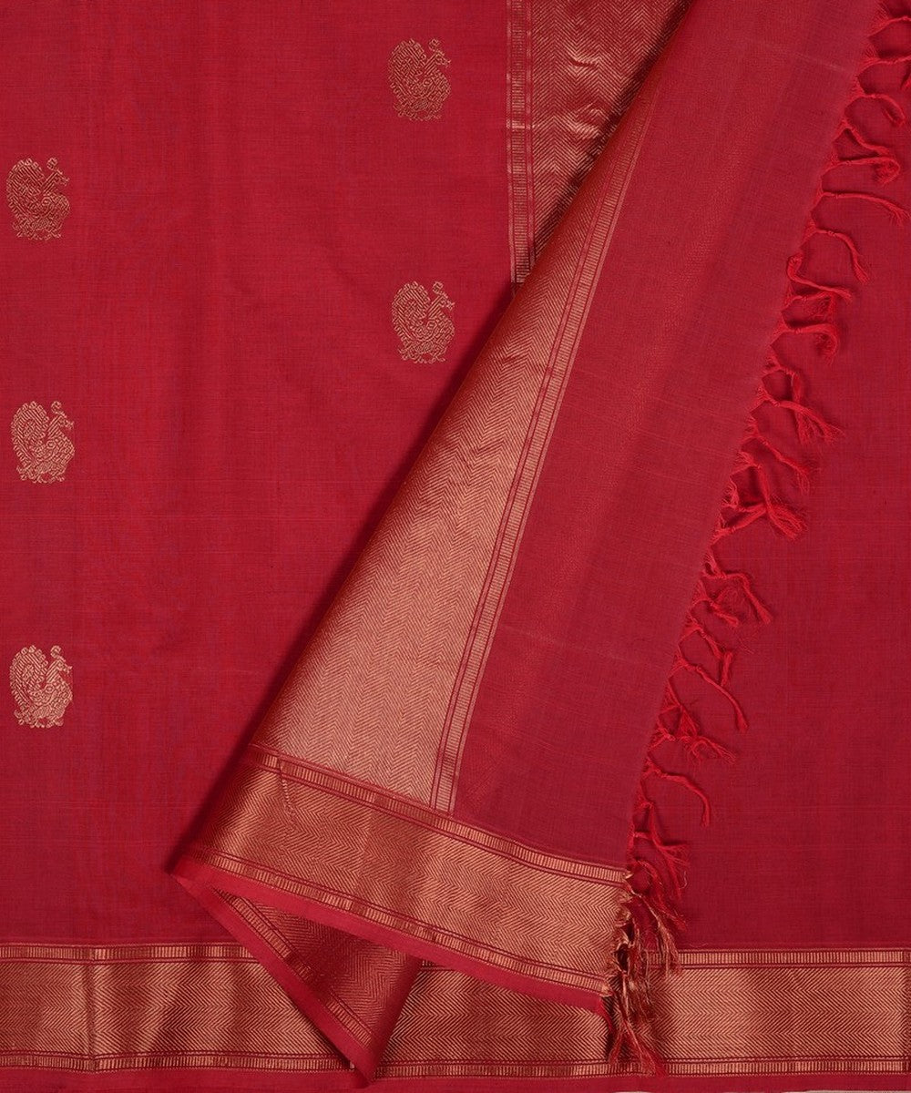 Pink zari butta handwoven cotton kanchi saree