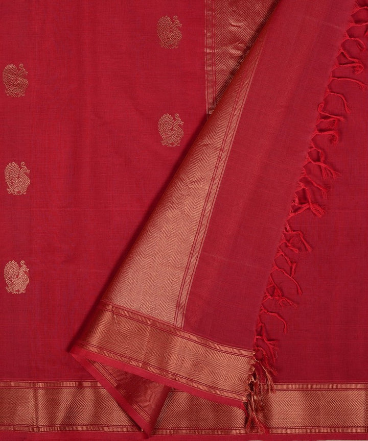 Pink zari butta handwoven cotton kanchi saree