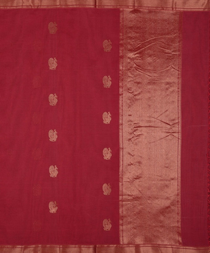 Pink zari butta handwoven cotton kanchi saree