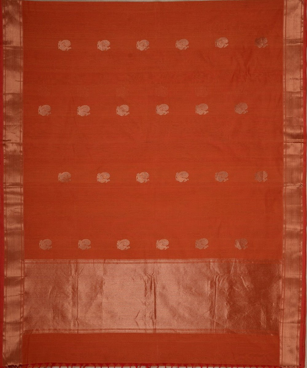 Dark orange zari butta handwoven cotton kanchi saree