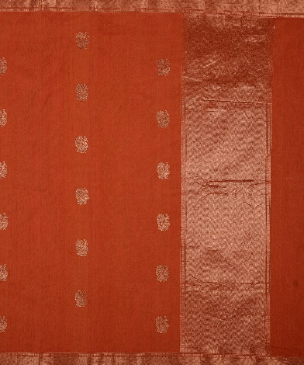 Dark orange zari butta handwoven cotton kanchi saree