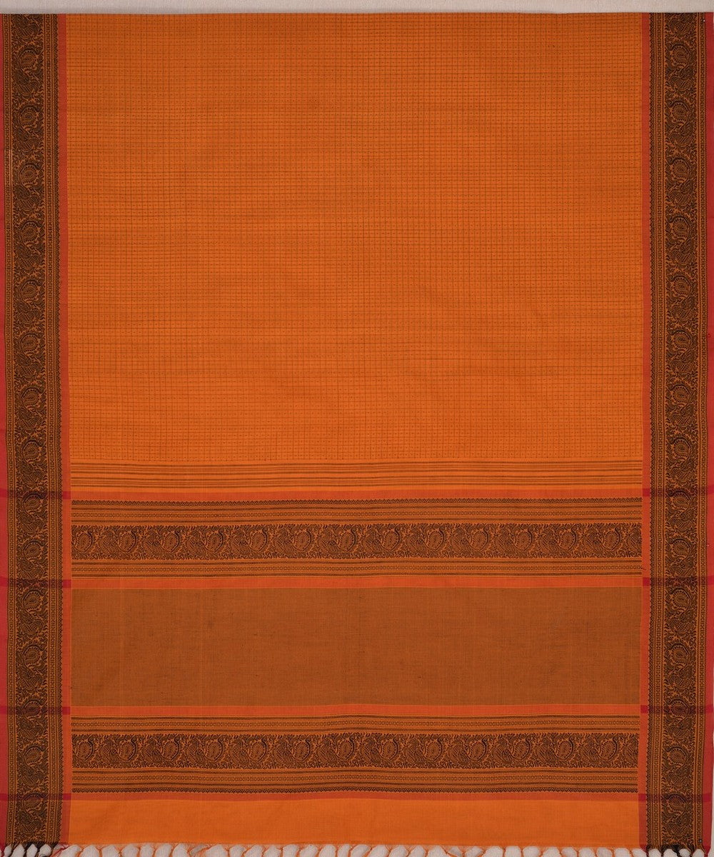 Mustard black handwoven kanchi cotton saree