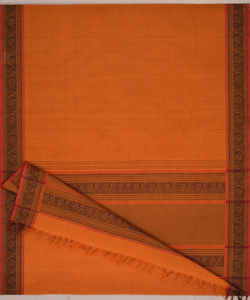 Mustard black handwoven kanchi cotton saree