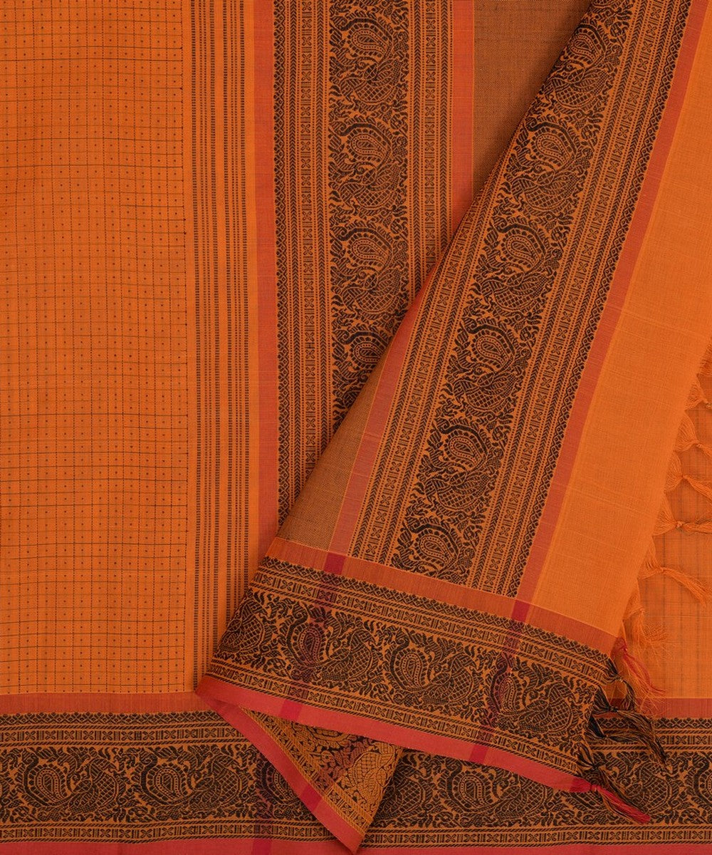 Mustard black handwoven kanchi cotton saree