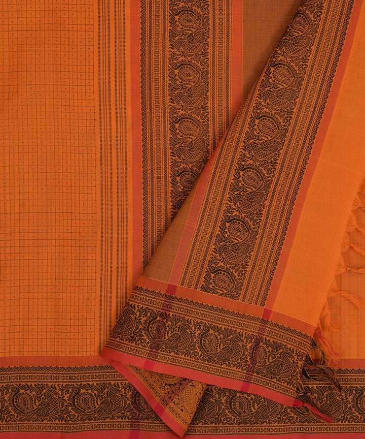 Mustard black handwoven kanchi cotton saree