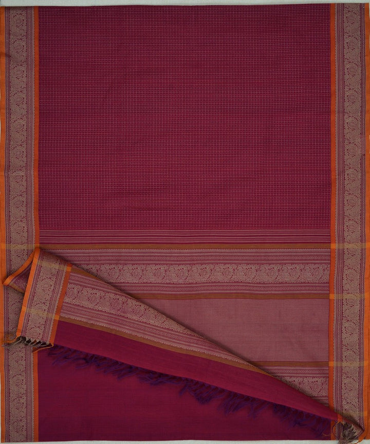 Maroon beige hand woven kanchi cotton saree