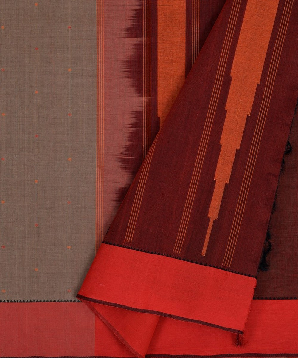 Grey handwoven ganga jamuna border kanchi cotton saree