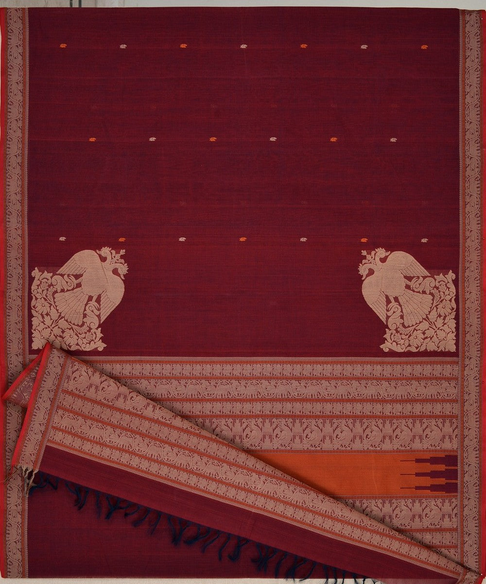 Maroon handwoven kanchi cotton saree