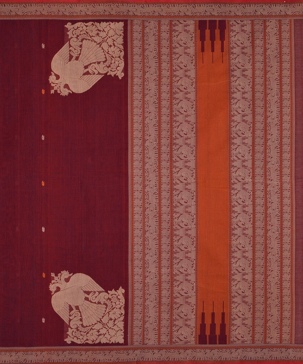 Maroon handwoven kanchi cotton saree
