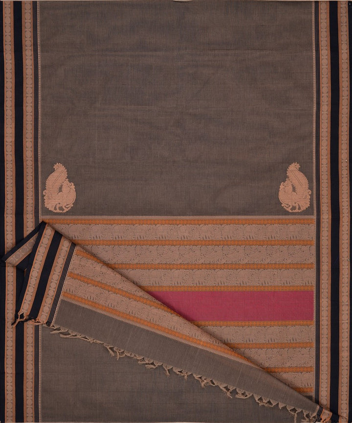 Grey beige handwoven kanchi cotton saree