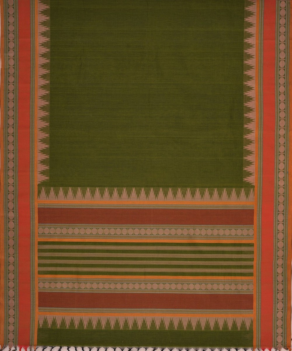 Olive green hand woven kanchi cotton saree