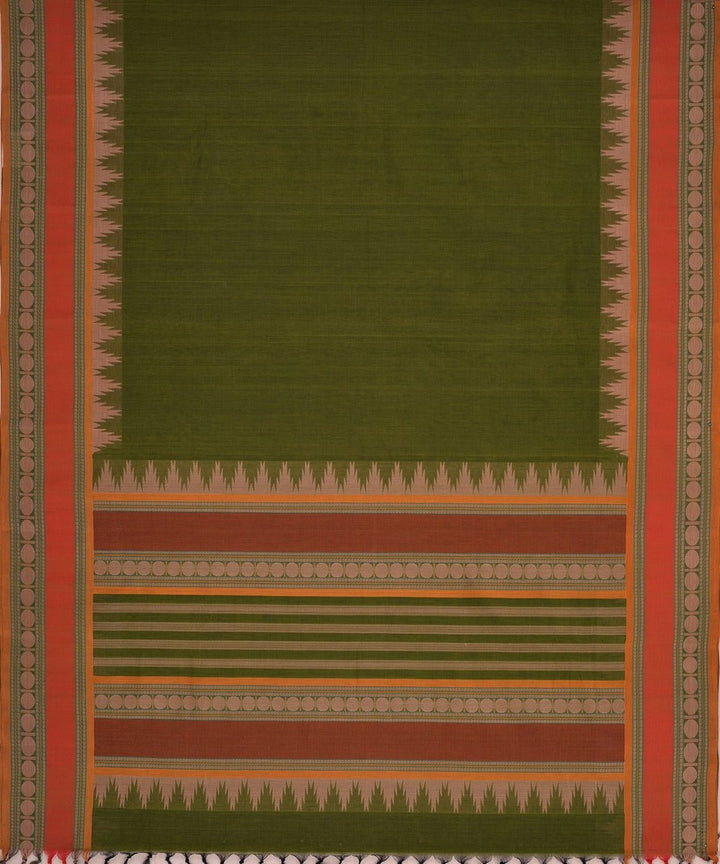 Olive green hand woven kanchi cotton saree