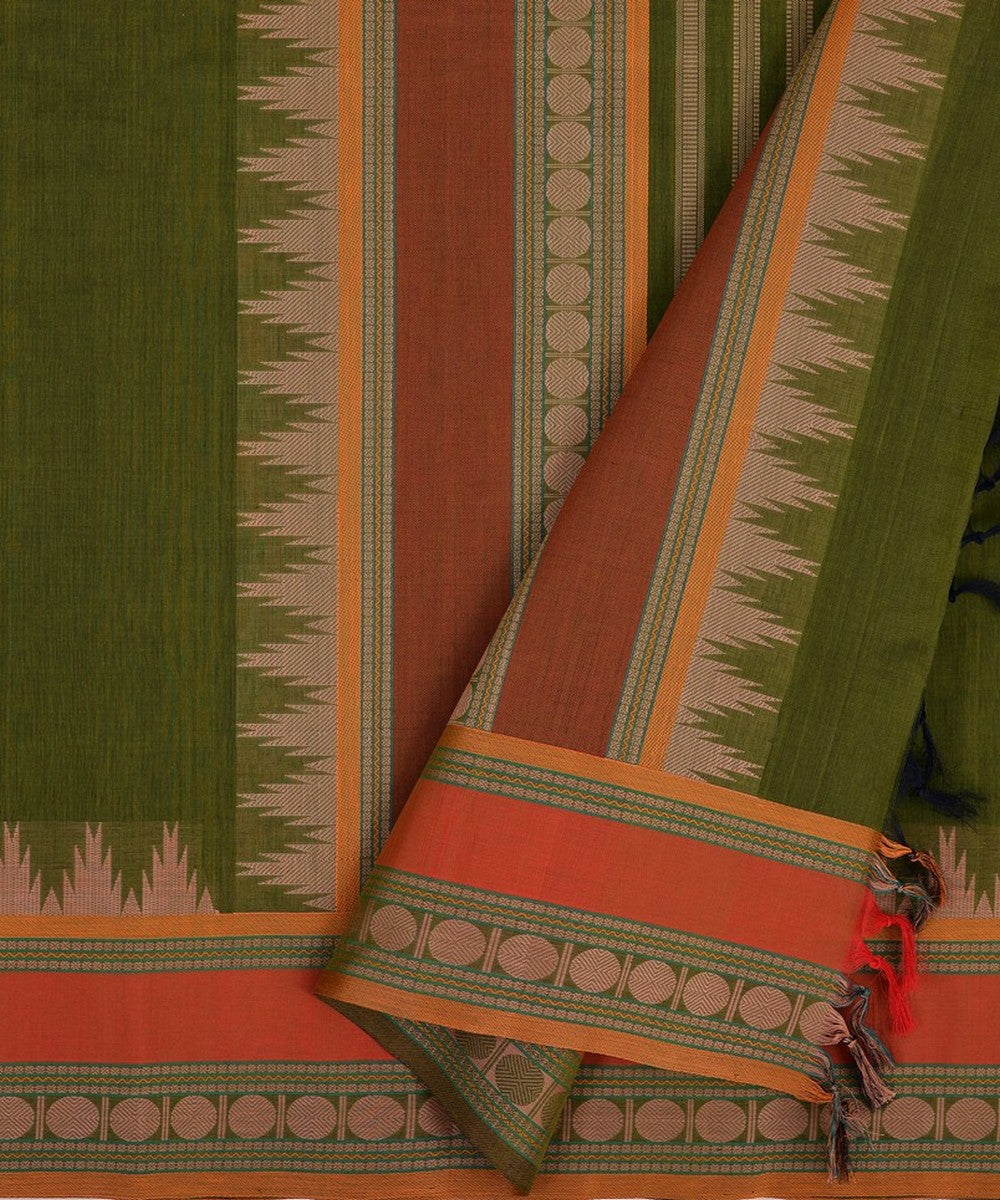 Olive green hand woven kanchi cotton saree