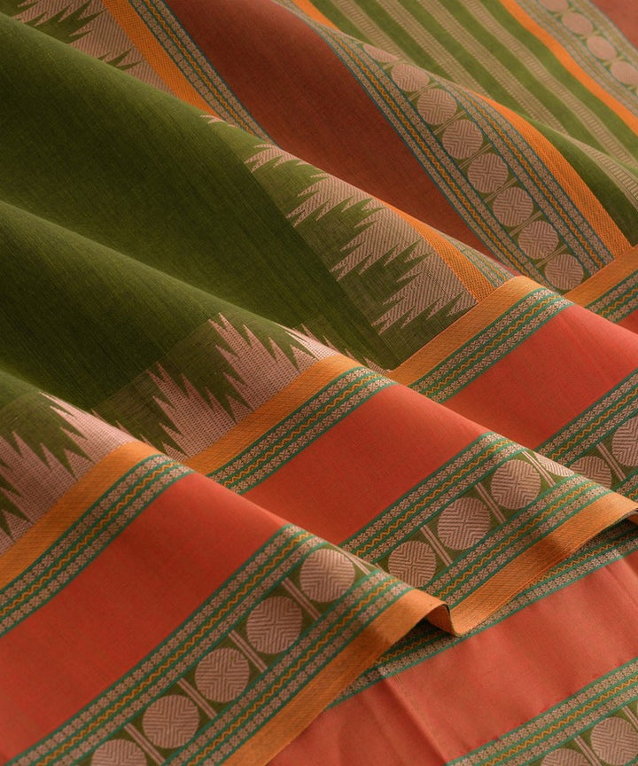 Olive green hand woven kanchi cotton saree