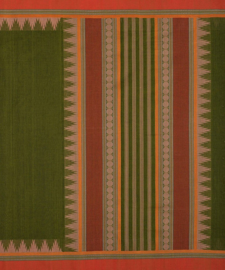 Olive green hand woven kanchi cotton saree