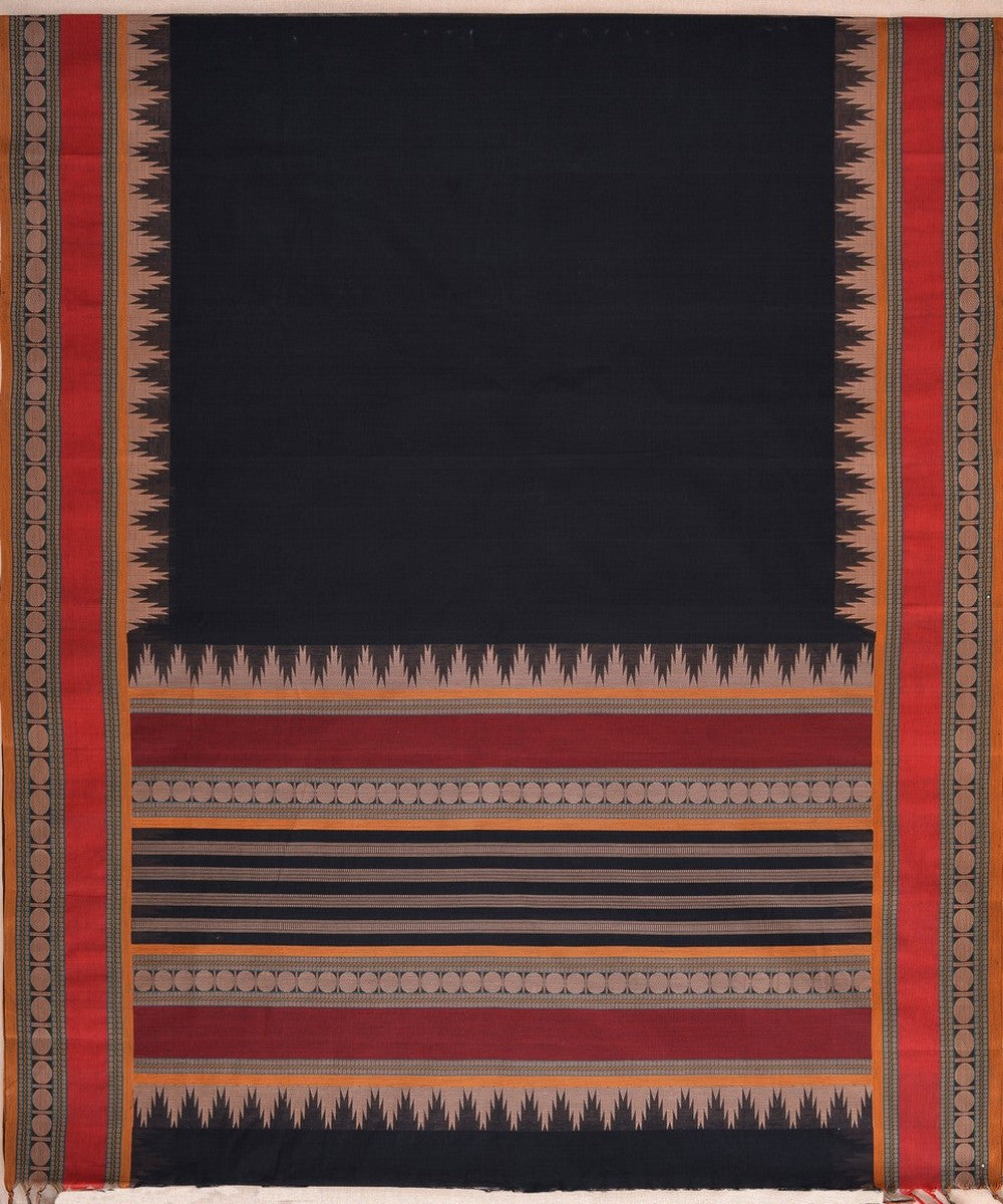 Black red handwoven kanchi cotton saree