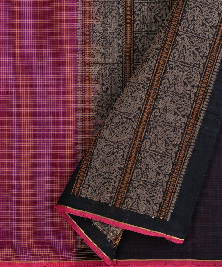 Purple pink handwoven kanchi cotton saree