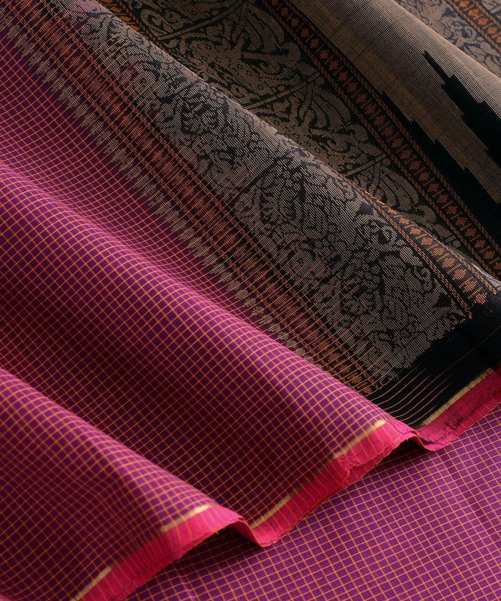 Purple pink handwoven kanchi cotton saree