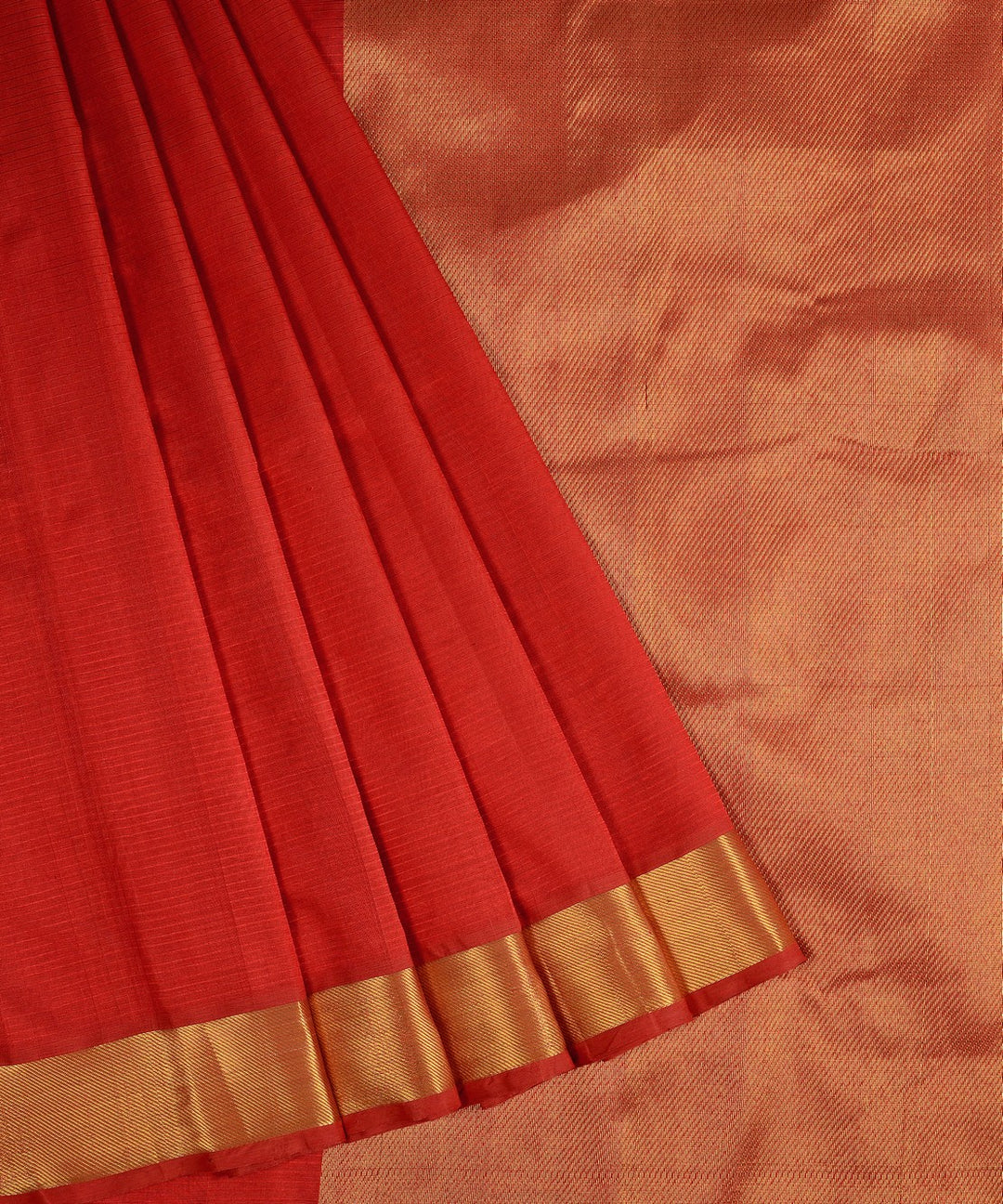 Red handloom self bavinchi cotton silk kanchi saree with zari border