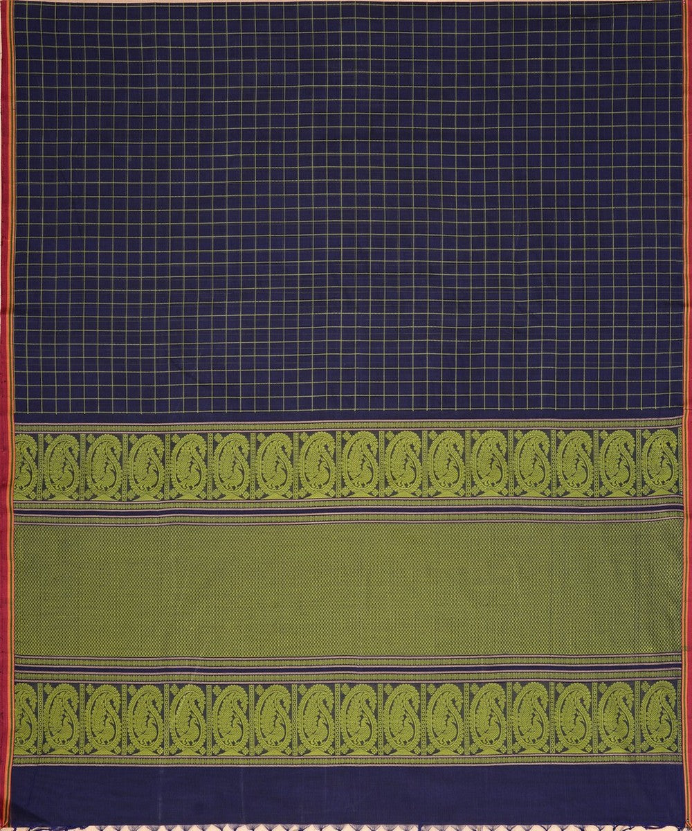 Navy blue borderless handwoven kanchi cotton saree