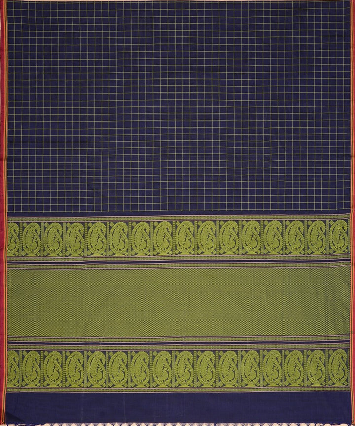 Navy blue borderless handwoven kanchi cotton saree