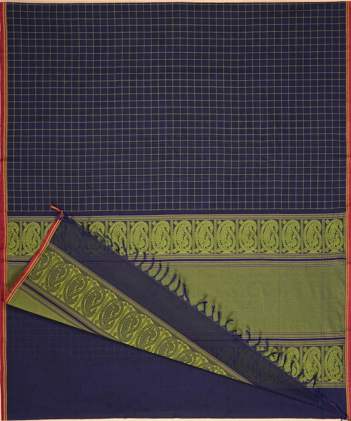 Navy blue borderless handwoven kanchi cotton saree