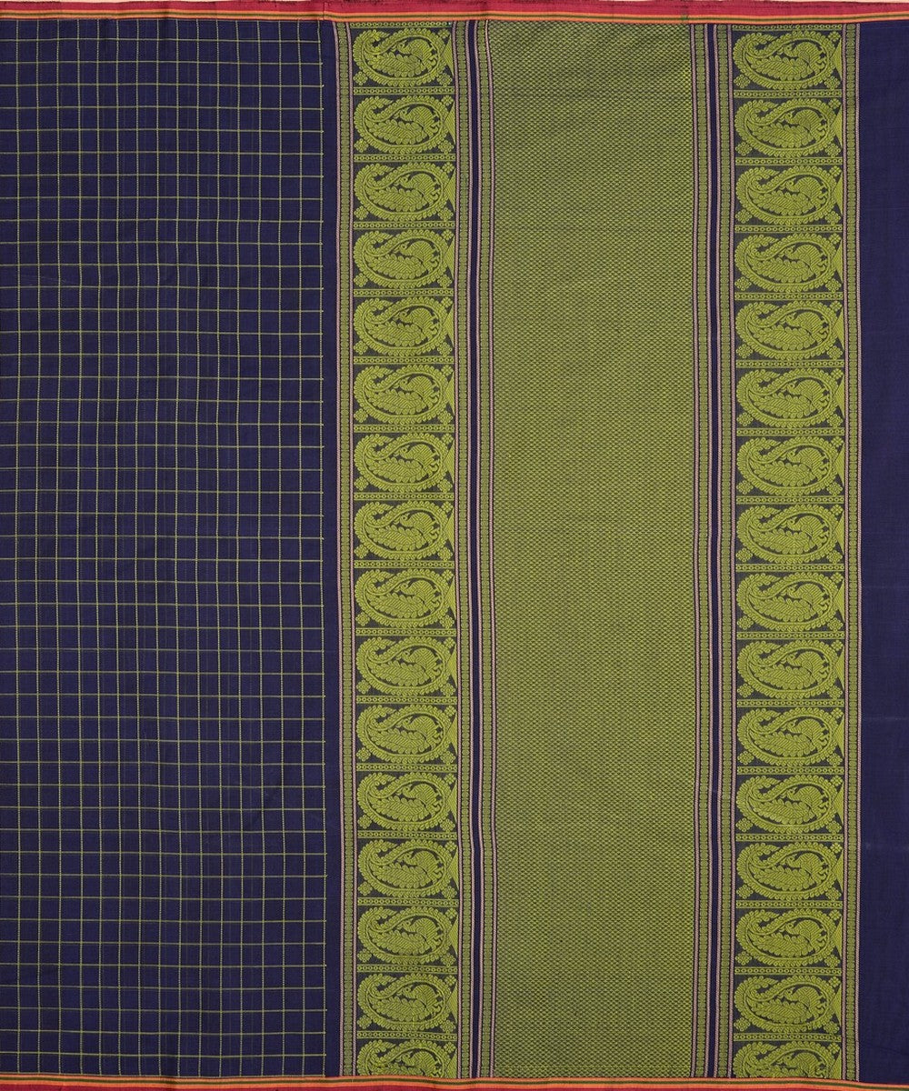 Navy blue borderless handwoven kanchi cotton saree
