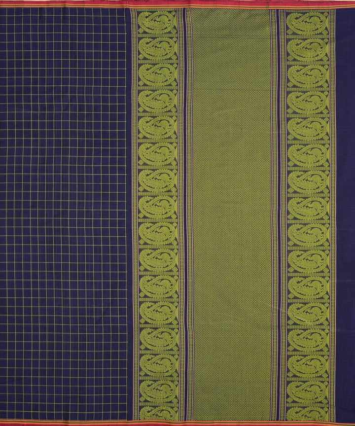 Navy blue borderless handwoven kanchi cotton saree