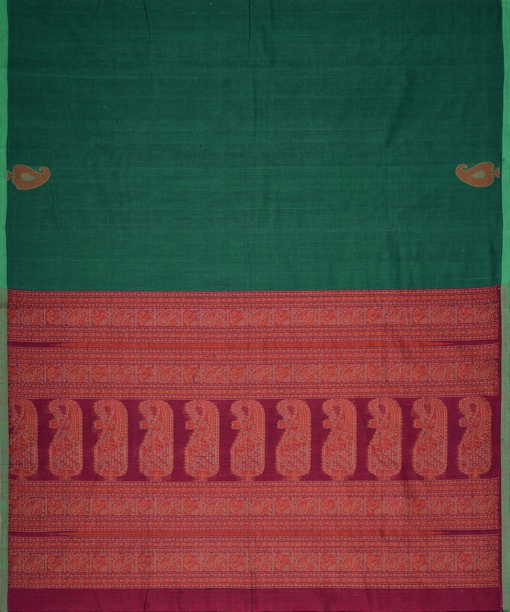 Dark green pink handwoven kanchi cotton saree