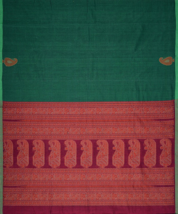 Dark green pink handwoven kanchi cotton saree