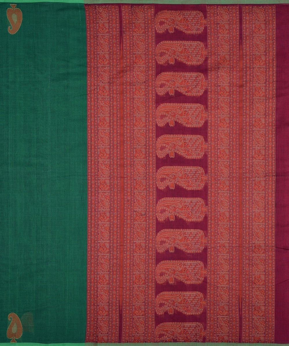 Dark green pink handwoven kanchi cotton saree