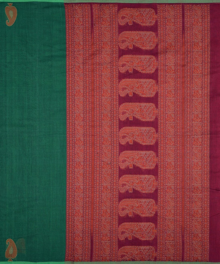Dark green pink handwoven kanchi cotton saree
