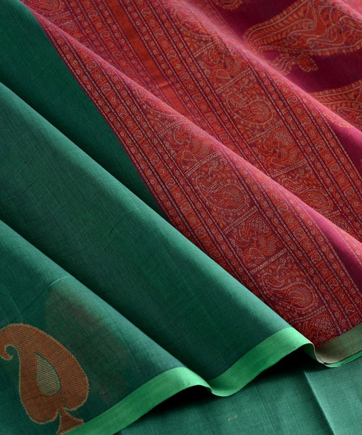 Dark green pink handwoven kanchi cotton saree
