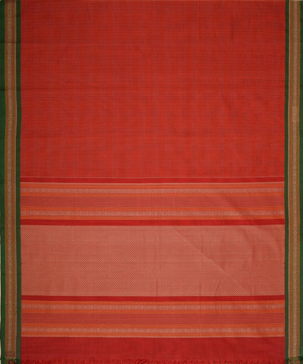 Red orange handwoven kanchi cotton saree