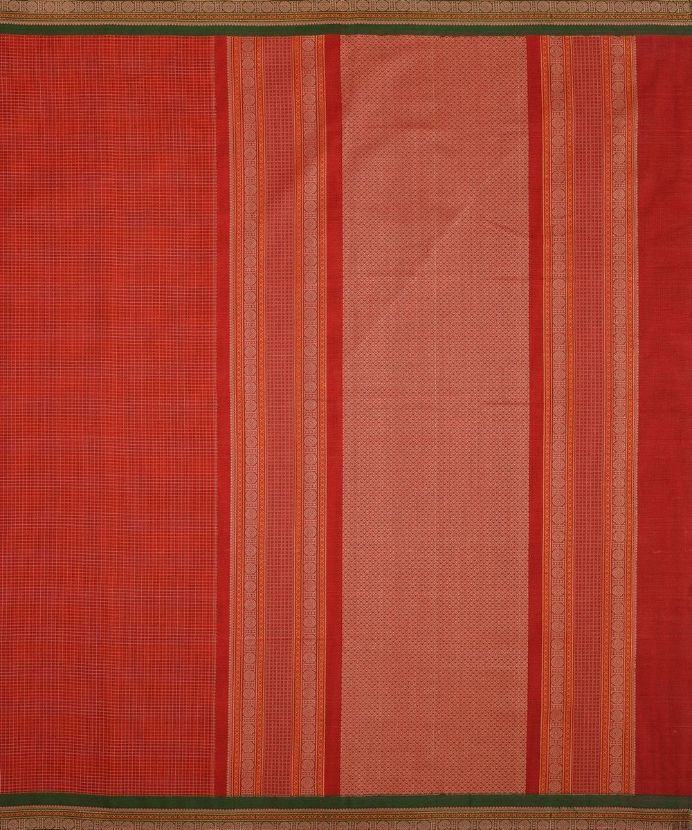Red orange handwoven kanchi cotton saree