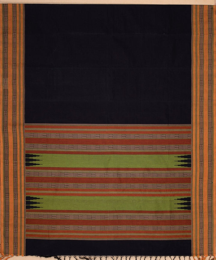 Black and mustard handwoven kanchi cotton saree