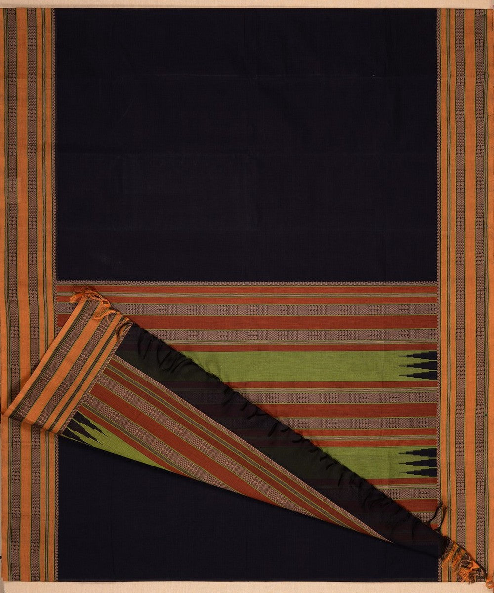 Black and mustard handwoven kanchi cotton saree