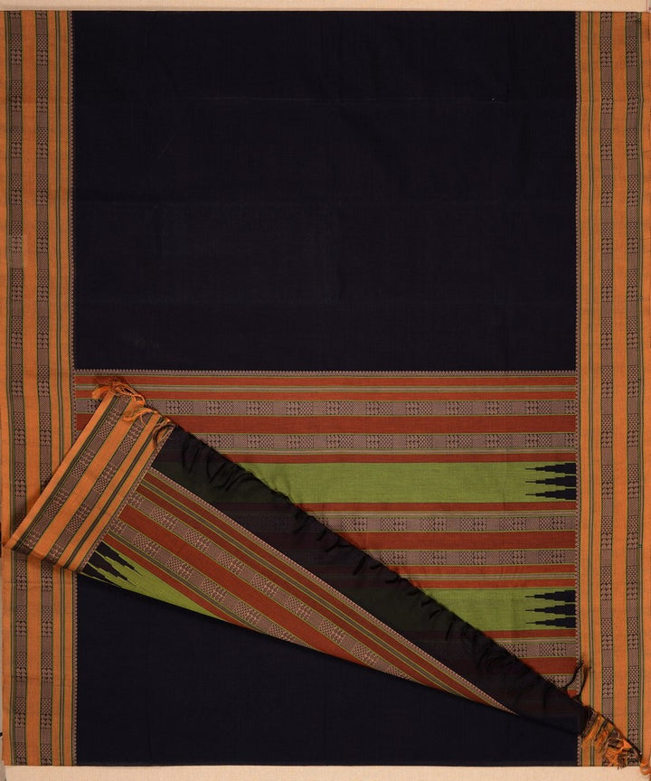 Black and mustard handwoven kanchi cotton saree