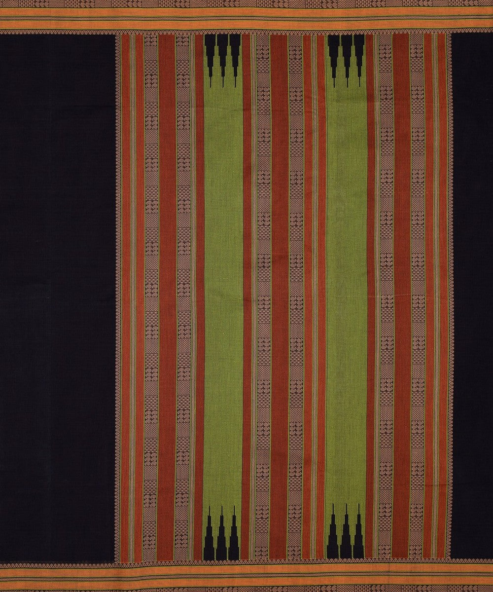 Black and mustard handwoven kanchi cotton saree