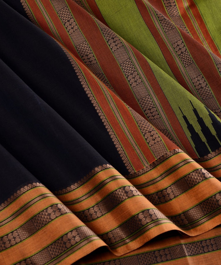 Black and mustard handwoven kanchi cotton saree