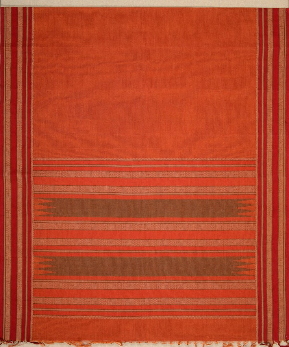 Orange and beige handwoven kanchi cotton saree