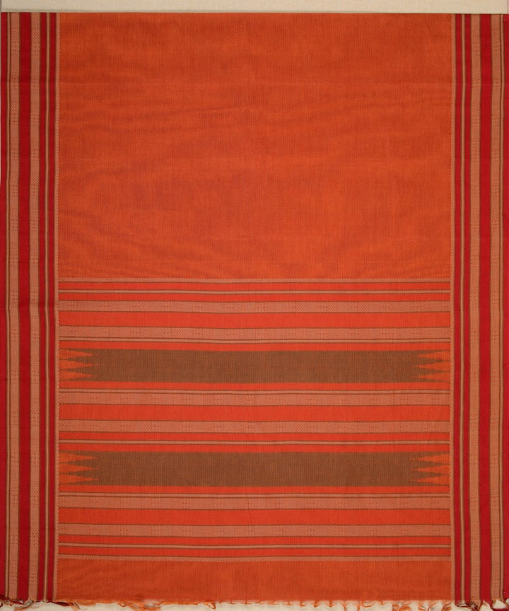 Orange and beige handwoven kanchi cotton saree