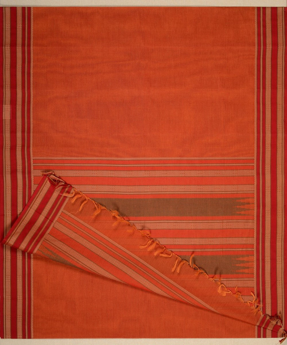 Orange and beige handwoven kanchi cotton saree