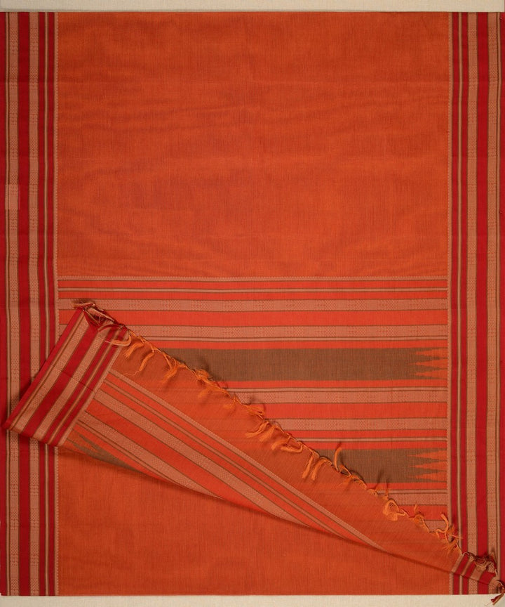 Orange and beige handwoven kanchi cotton saree